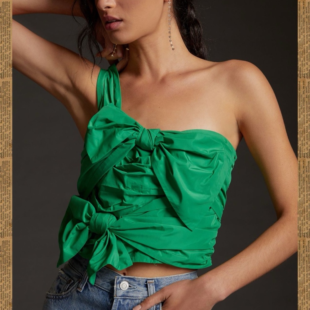 maeve kelly green bow-tie one-shoulder tank